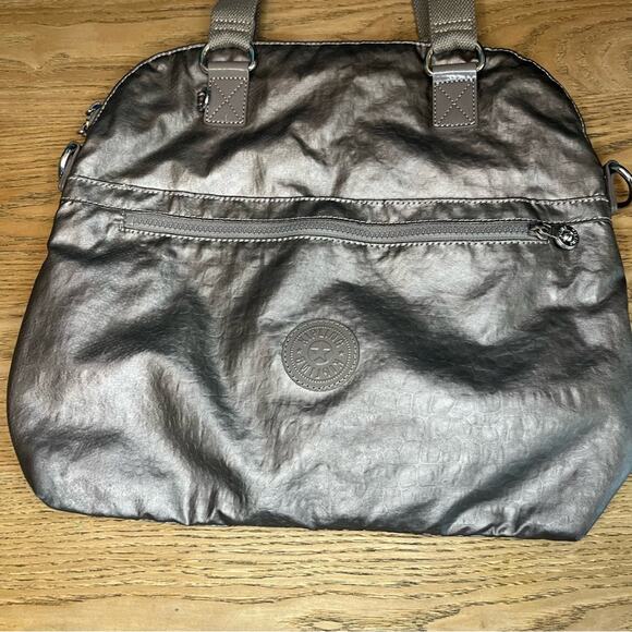Kipling Doris Croc Embossed Handbag Purse Tote Metallic Silver Gray - Picture 3 of 10
